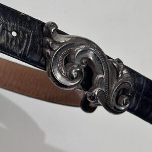 Brighton Black Leather Croc 36403 Silver Swirl Paisley Belt